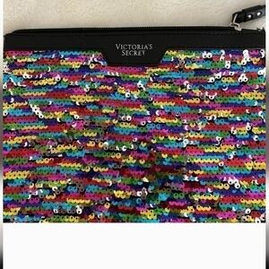 Victoria's Secret Black Rainbow Sequin Cosmetic Bag